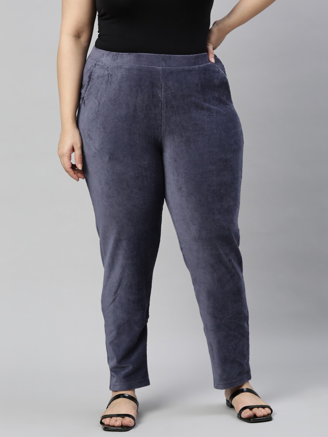 

Go Colors Women Slim Fit Corduroy Treggings, Blue