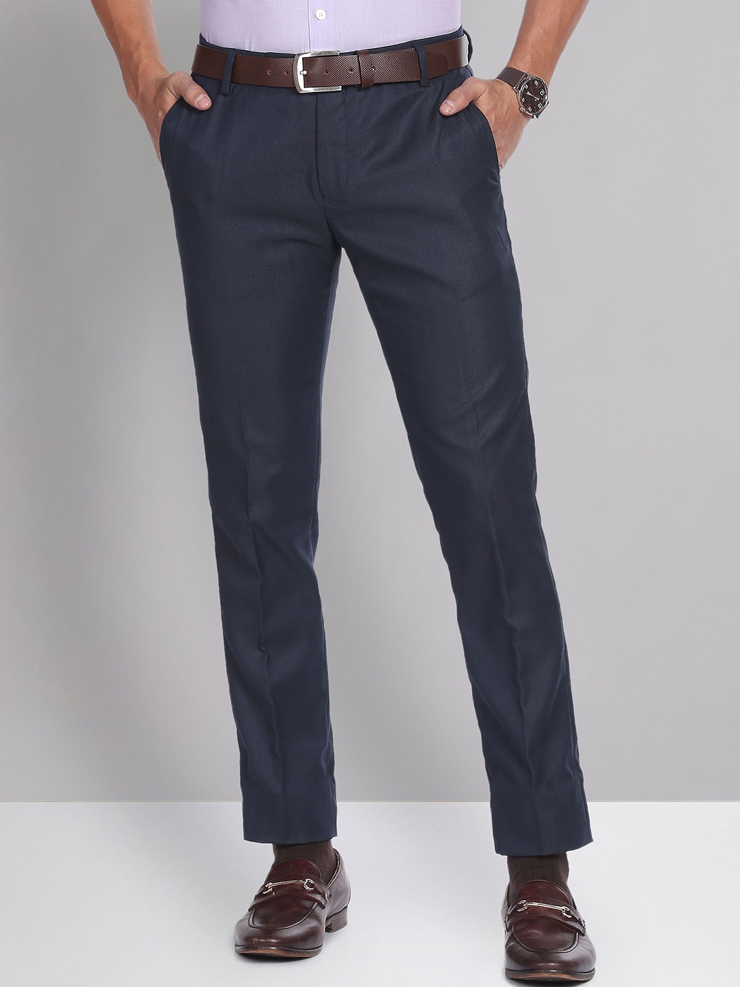 

AD By Arvind Men Slim Fit Formal Trousers, Blue