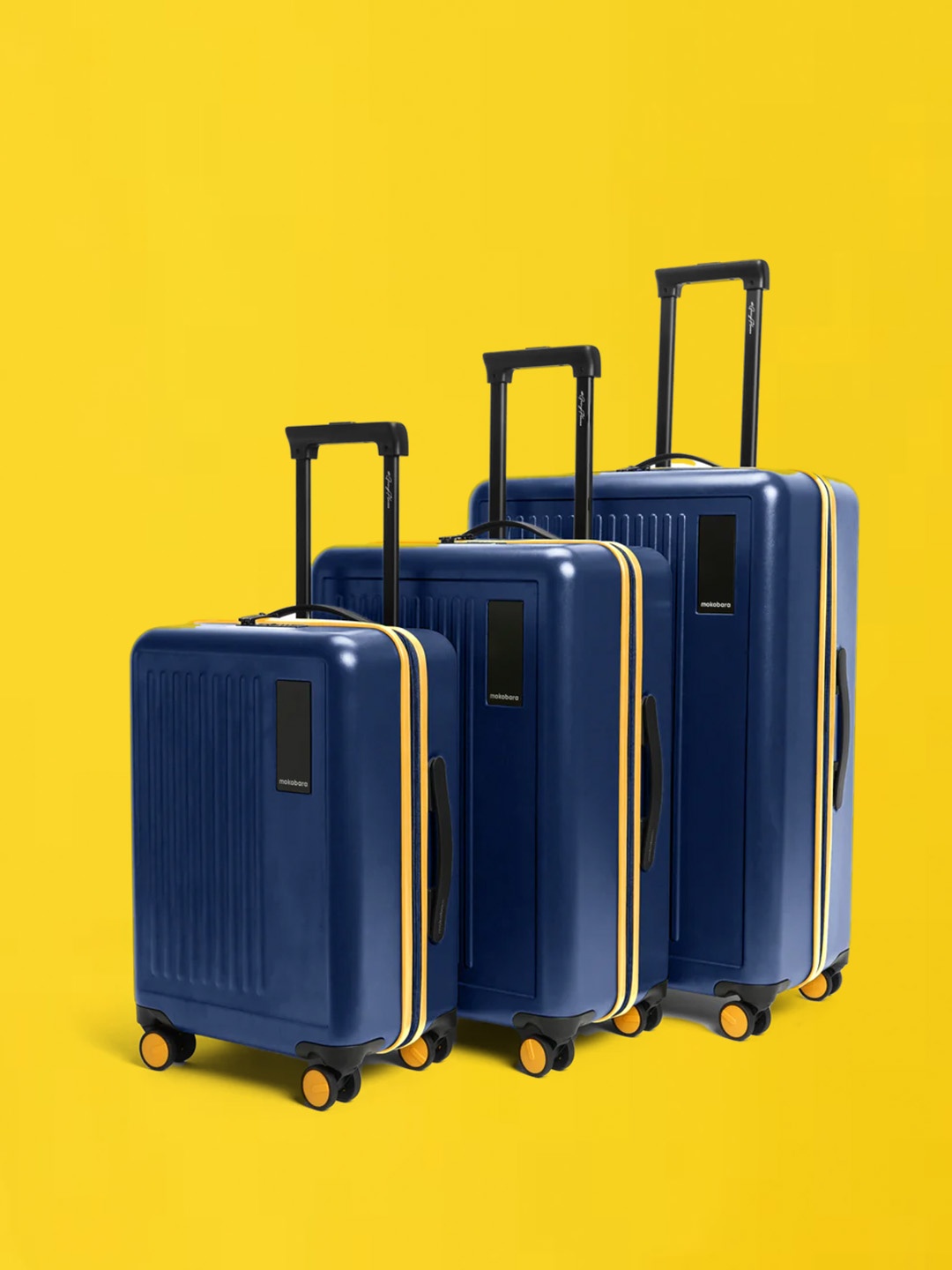 

MOKOBARA The Transit Set Of 3 Textured Hard-Sided Trolley Bags, Navy blue