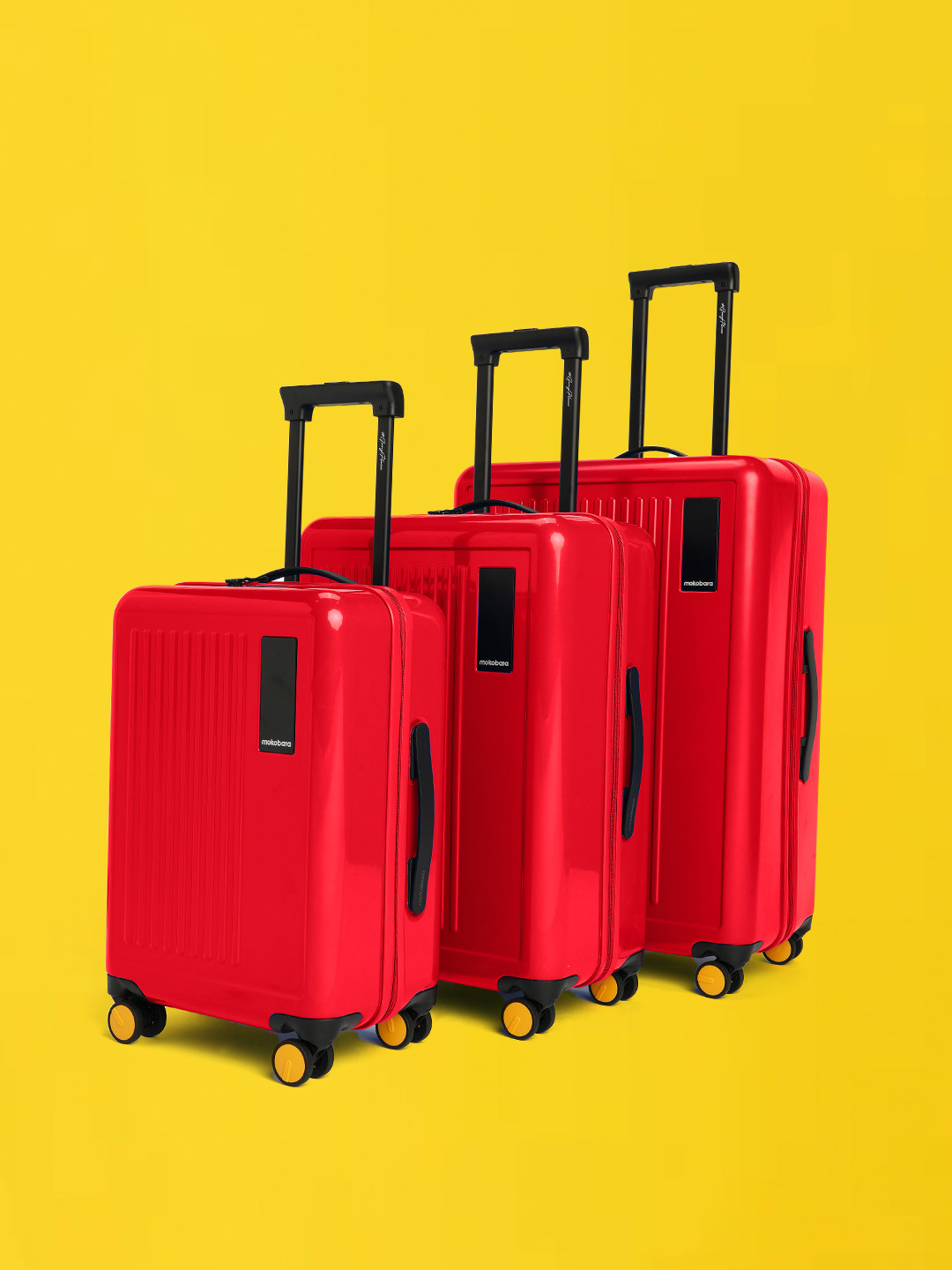 

MOKOBARA The Transit Set Of 3 Textured Hard-Sided Trolley Bag, Red
