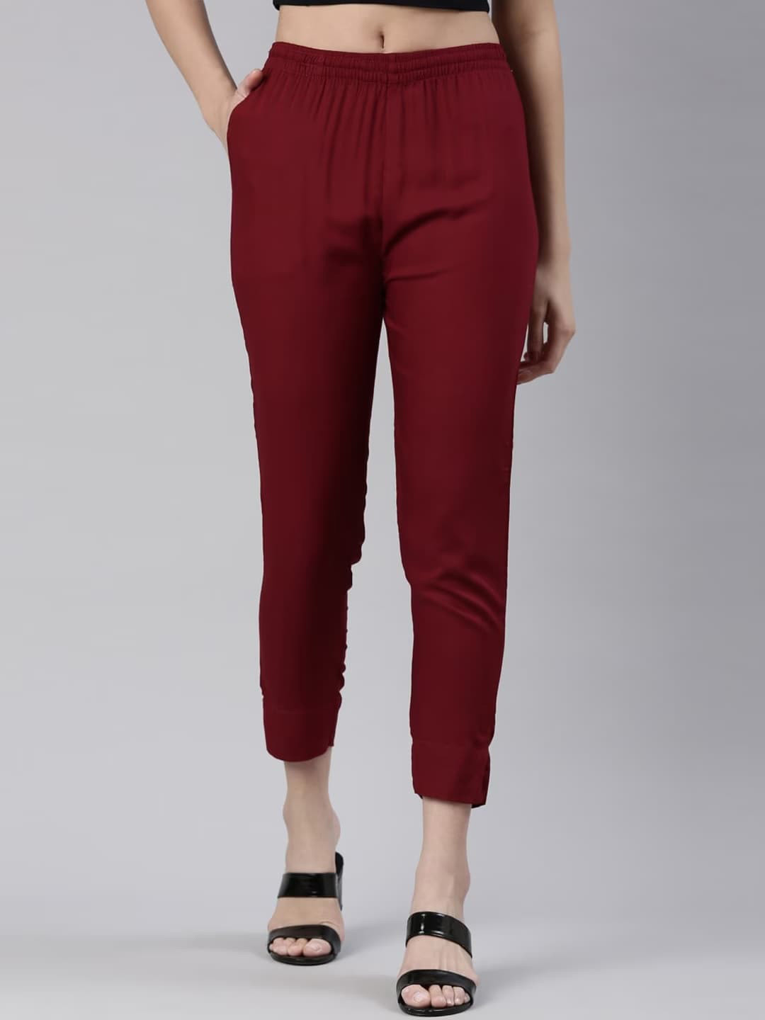 

Kryptic Women Smart Slim Fit Easy Wash Cigarette Trousers, Maroon