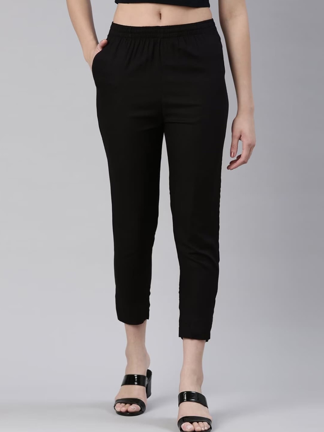 Kryptic Women Smart Slim Fit Easy Wash Trousers, Black