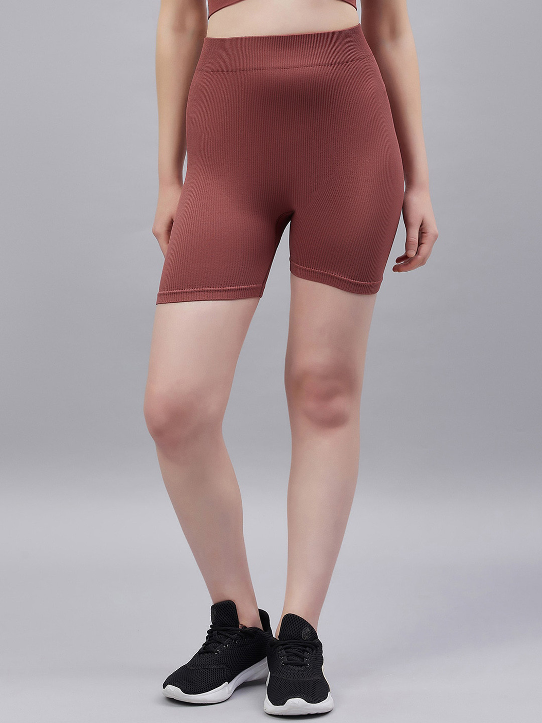 

C9 AIRWEAR Women Slim Fit High-Rise Ribbed Sports Shorts, Brown