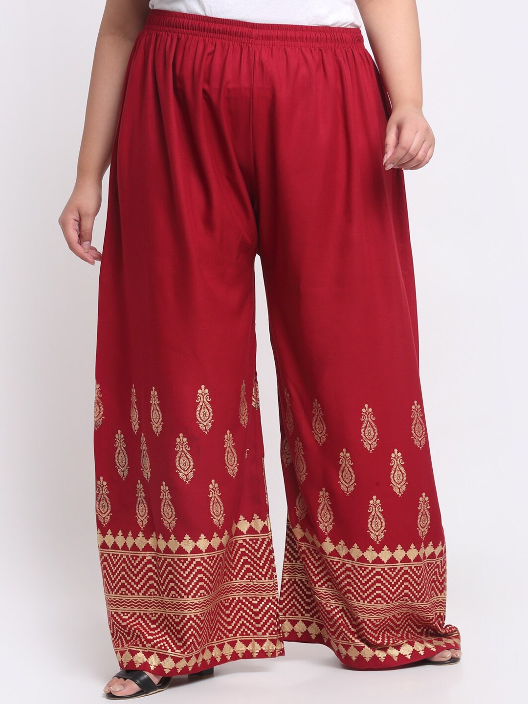 

Trend Level Plus Size Ethnic Motifs Printed Flared Palazzos, Maroon