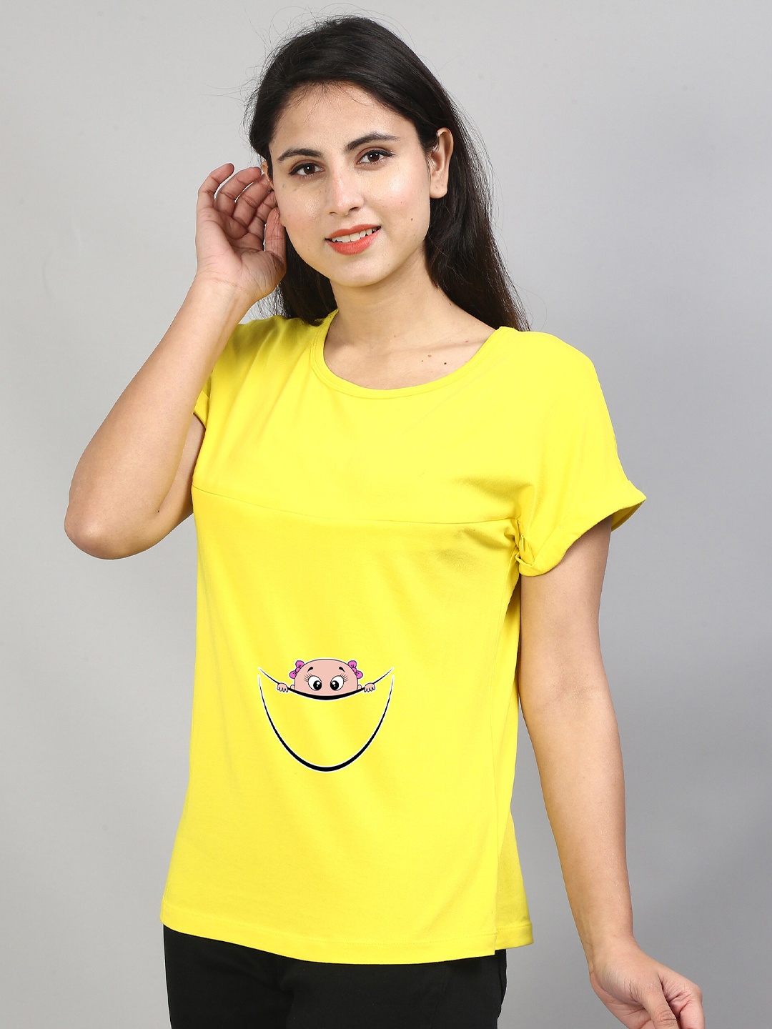 

SillyBoom Graphic Printed Cotton Lycra Maternity T-shirt, Yellow