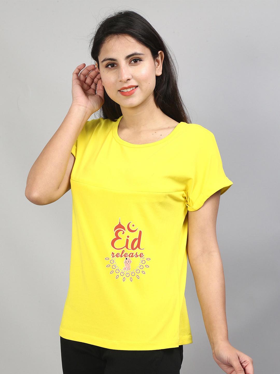 

SillyBoom Typography Printed Maternity And Feeding T-shirt, Yellow