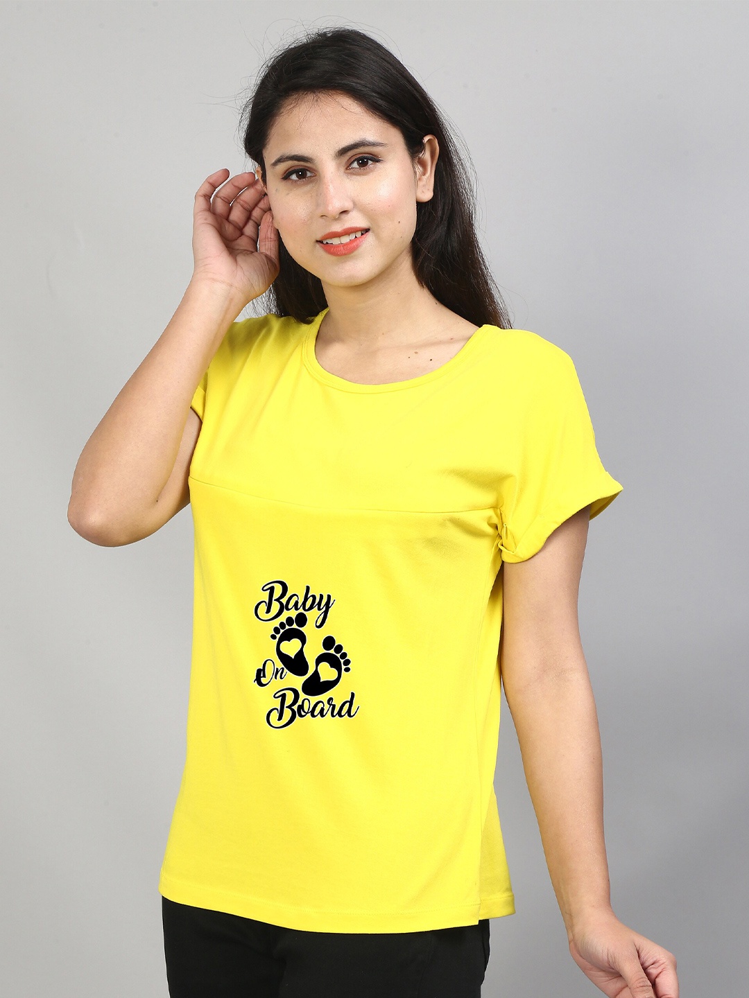 

SillyBoom Typography Printed Maternity And Feeding T-shirt, Yellow