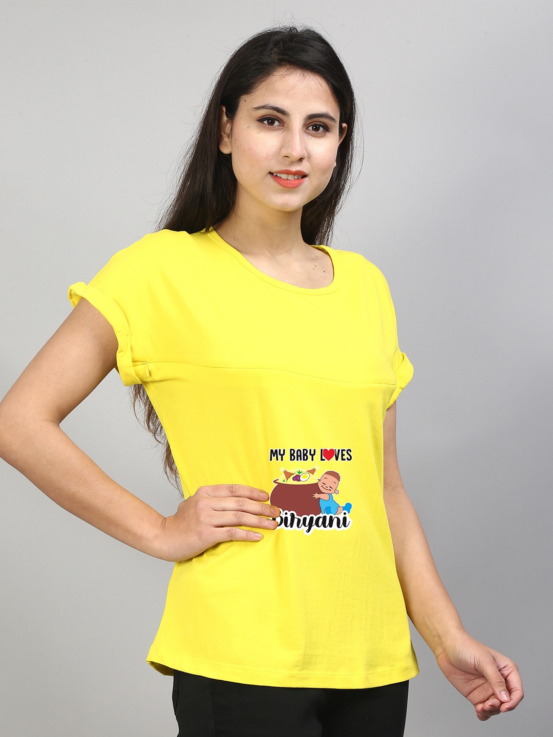 SillyBoom Typography Printed Maternity T-shirt, Yellow