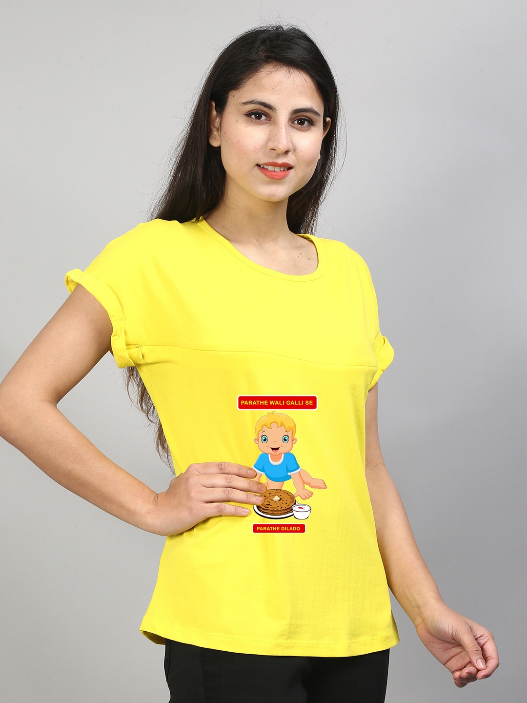 

SillyBoom Graphic Printed Extended Sleeves Cotton Feeding T-shirt, Yellow