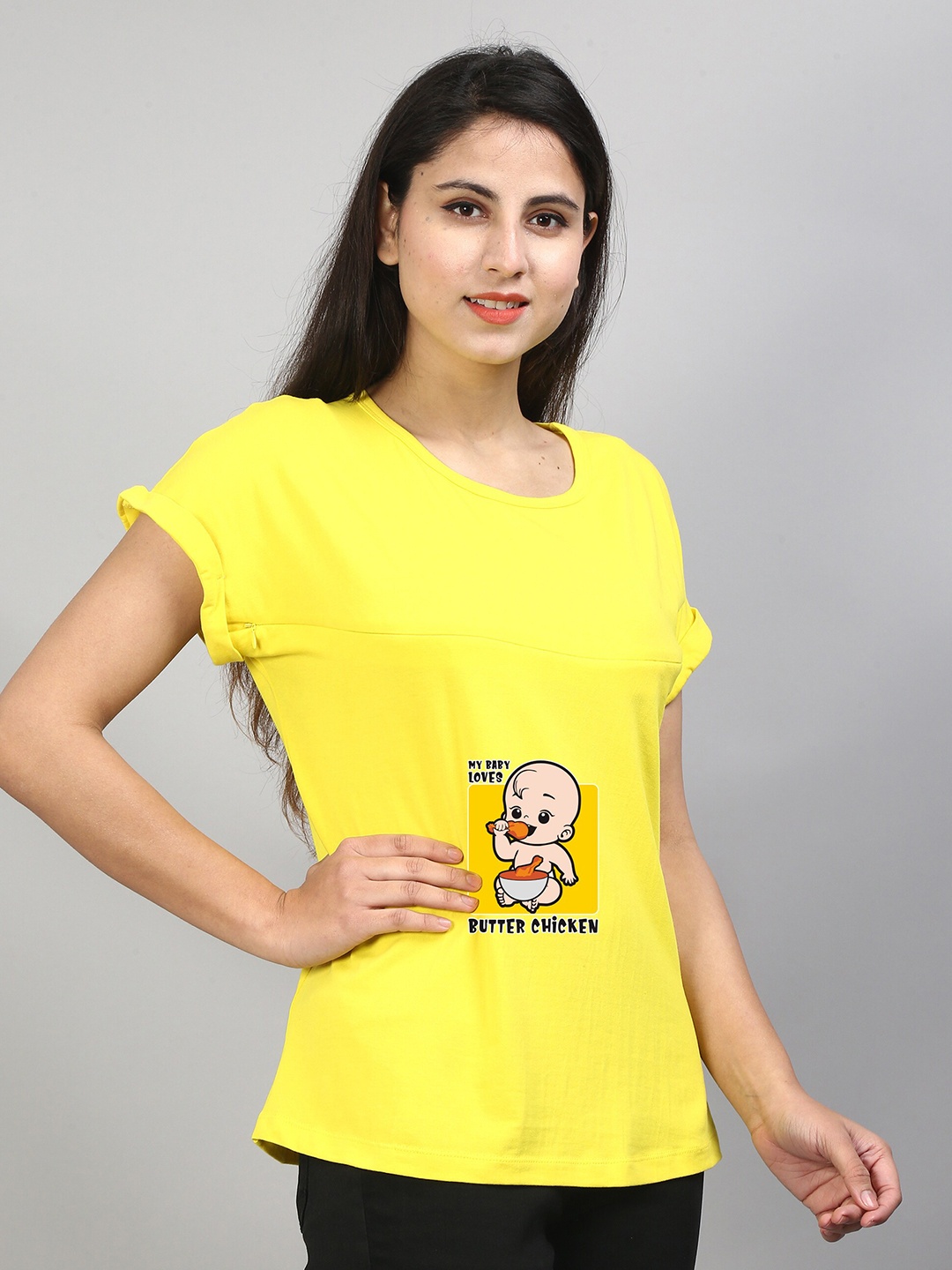 SillyBoom Graphic Printed Extended Sleeves Cotton Feeding T-shirt, Yellow
