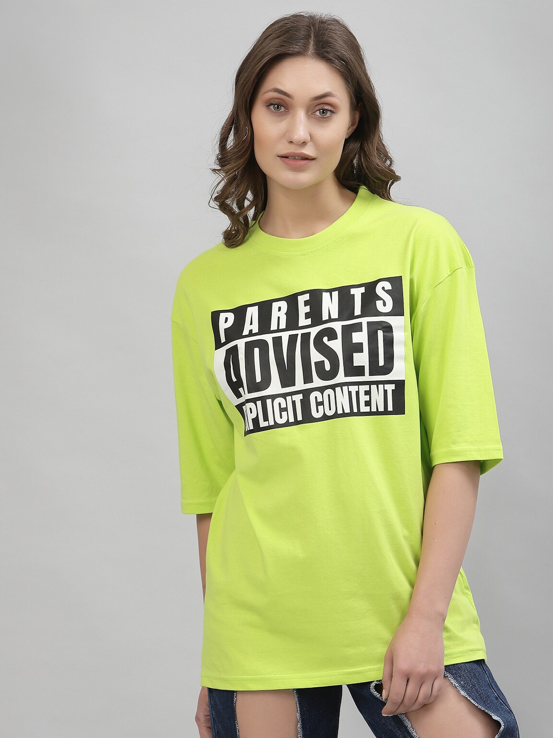 

Gavin Paris Unisex Typography Printed Round Neck Drop-Shoulder Cotton Oversized T-shirt, Green