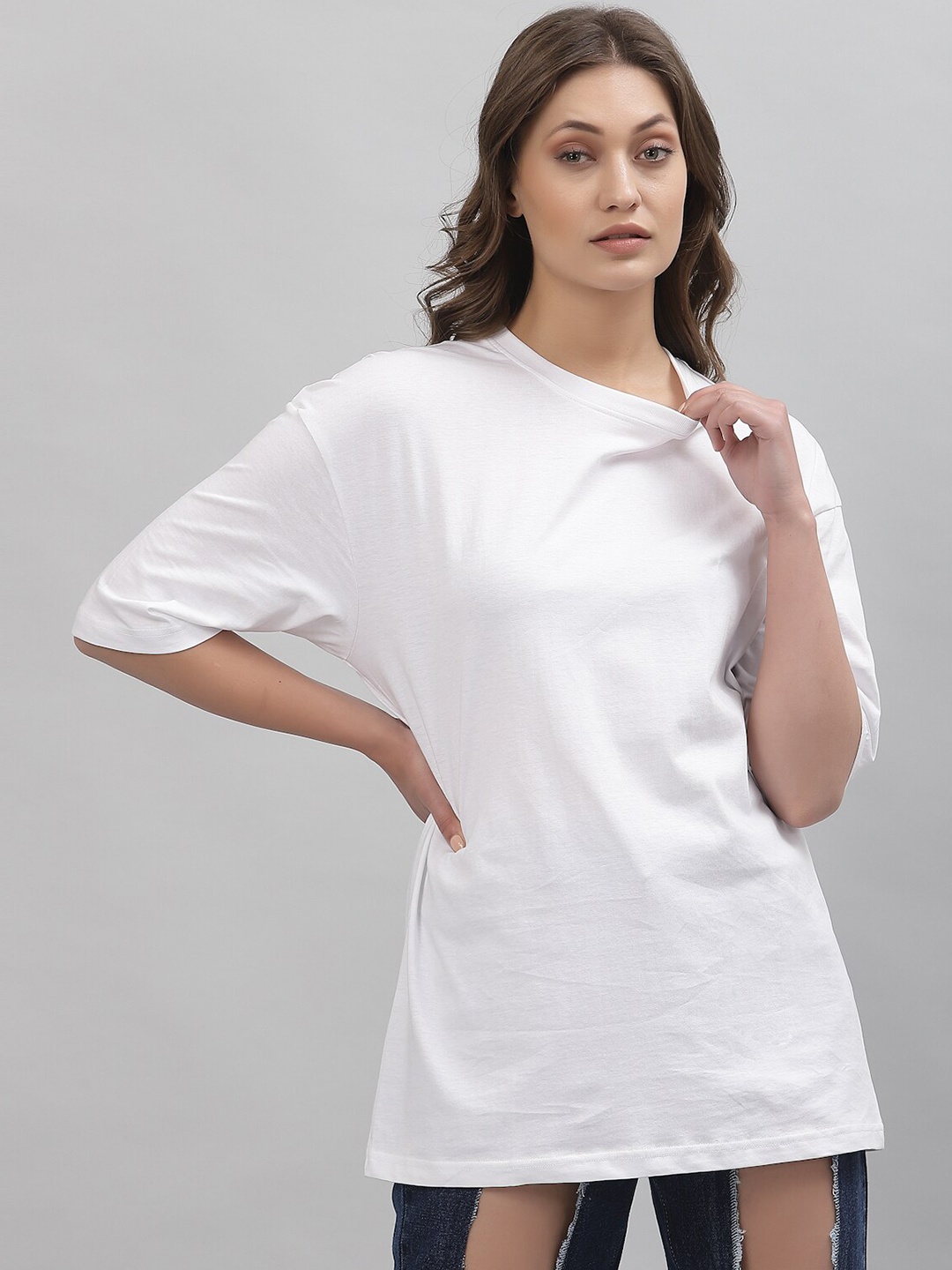 

Gavin Paris Unisex Round Neck Drop-Shoulder Cotton Oversized T-shirt, White