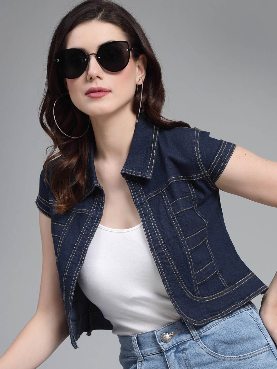 

Style Quotient Women Crop Denim Shrug, Navy blue