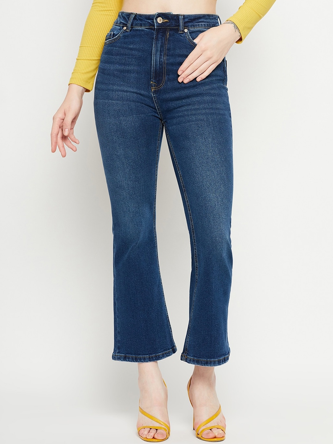 

Madame Women Mid Rise Super Skinny Fit Light Fade Cotton Jeans, Blue