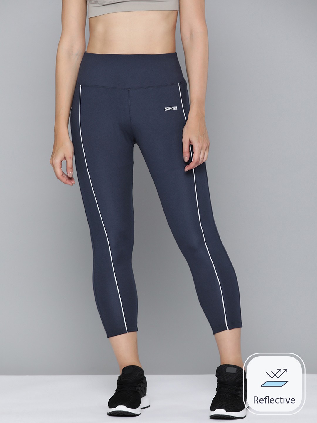 

Slazenger Striped Rapid-Dry Reflective Three-Fourth Length Sports Tights, Navy blue