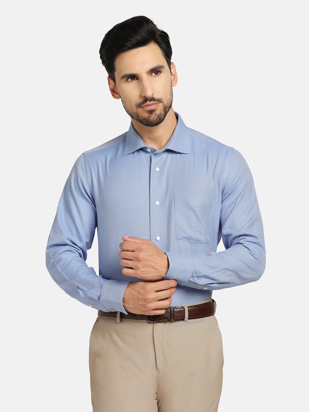 Blackberrys Men India Slim Fit Temp Tech Formal Shirt, Blue