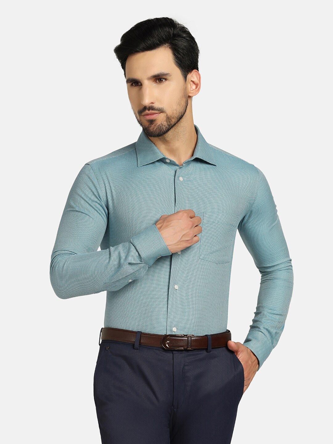 

Blackberrys Men India Slim Fit Temp Tech Formal Shirt, Teal