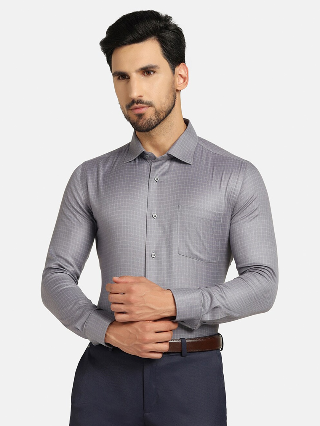 

Blackberrys Men India Slim Fit Temp Tech Formal Shirt, Grey