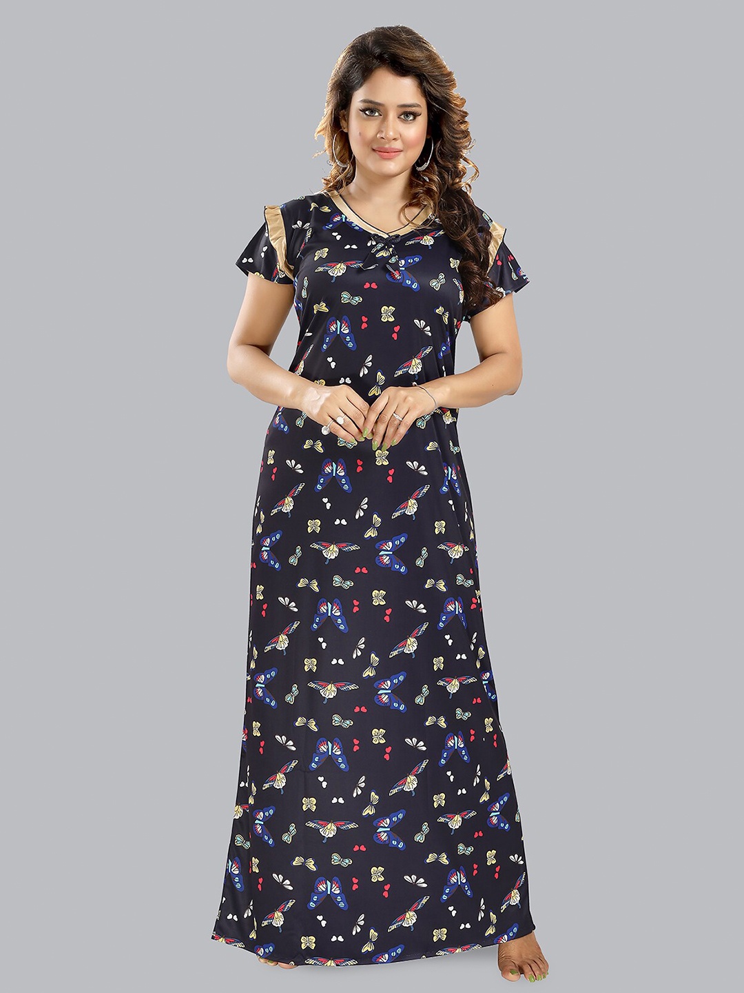 

FOMTI Printed Maxi Maternity Nightdress, Navy blue