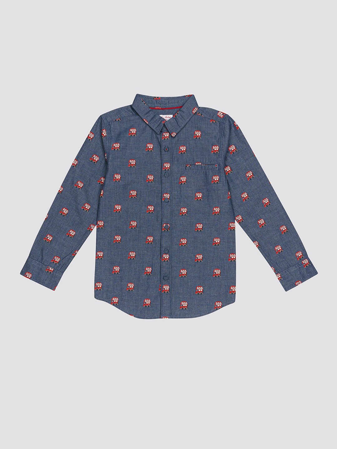 

H By Hamleys Boys Conversational Printed Spread Collar Pure Cotton Casual Shirt, Blue