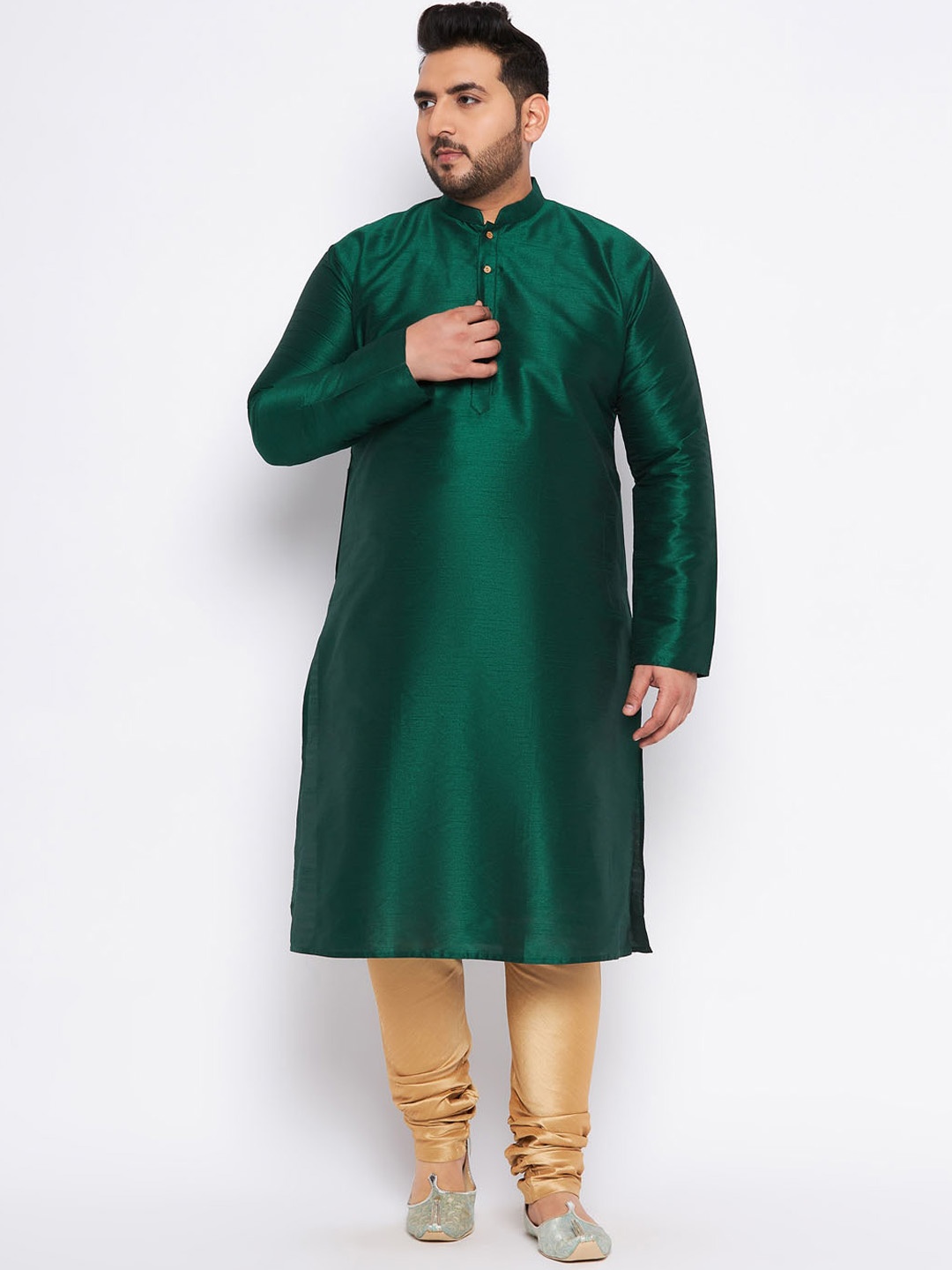 

VASTRAMAY Mandarin Collar Kurta With Churidar, Green