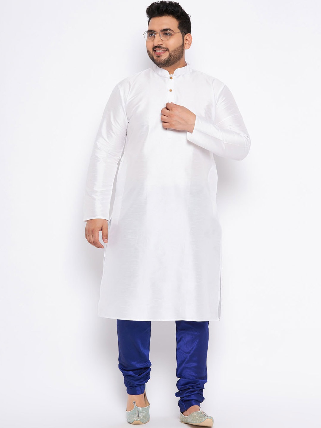 

VASTRAMAY Mandarin Collar Kurta With Churidar, White