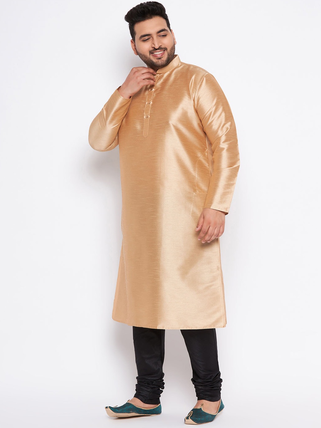 

VASTRAMAY Mandarin Collar Kurta With Churidar, Rose gold