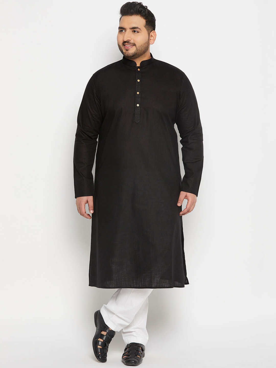 VASTRAMAY Mandarin Collar Kurta With Pyjamas, Black