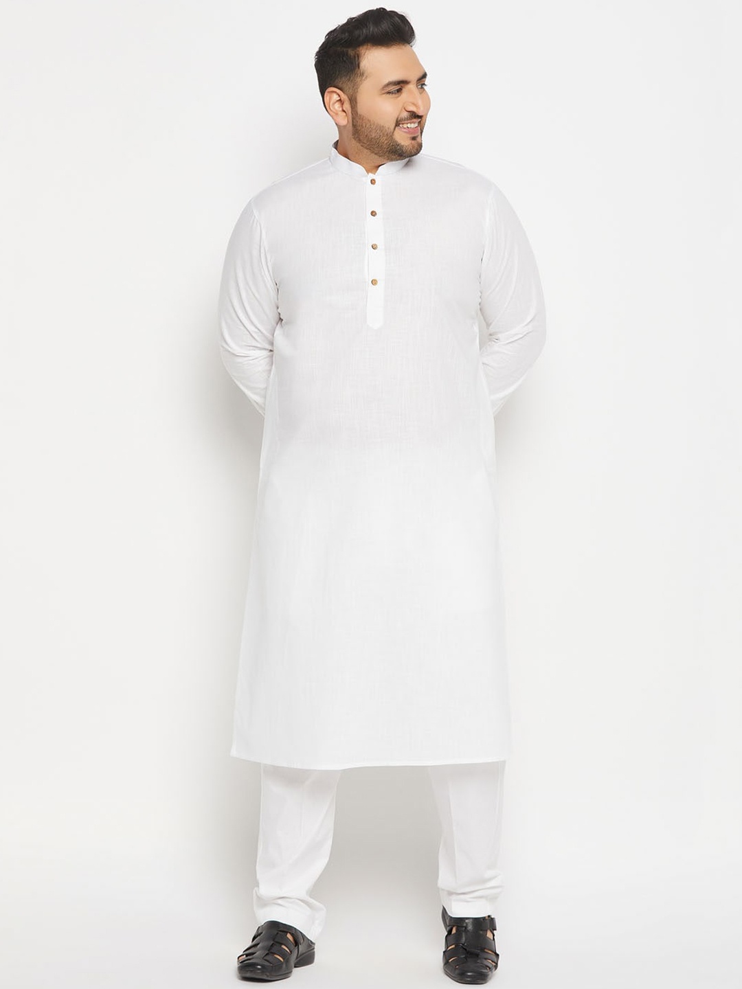 

VASTRAMAY Mandarin Collar Kurta With Pyjamas, White