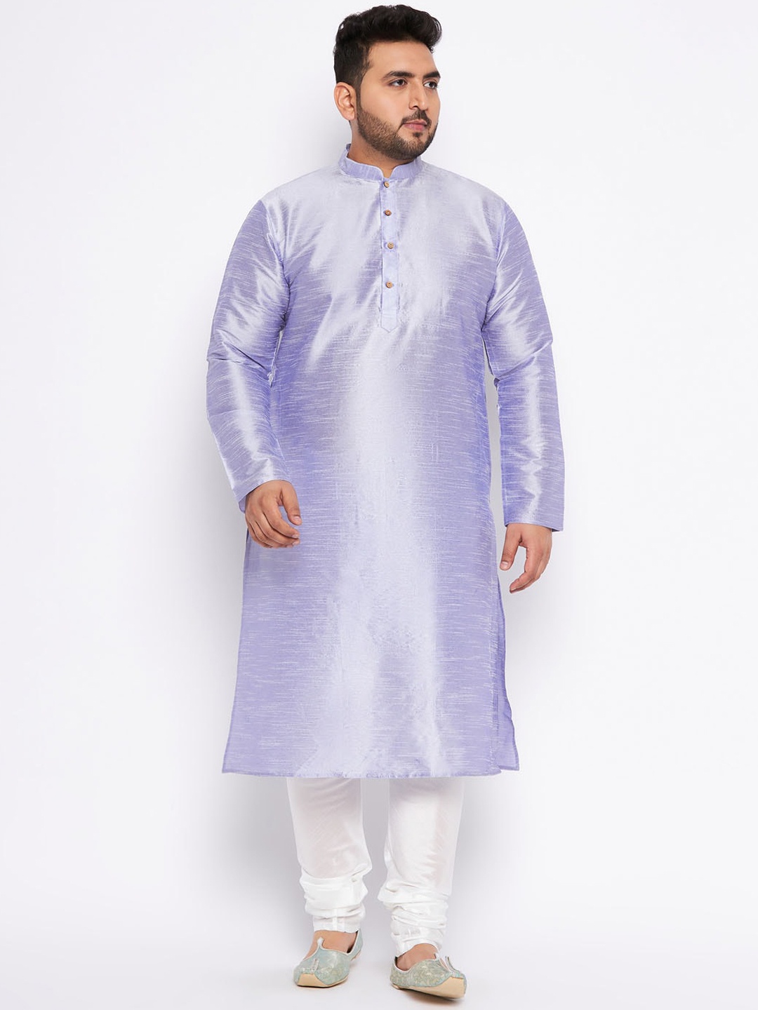

VASTRAMAY Mandarin Collar Kurta With Churidar, Lavender