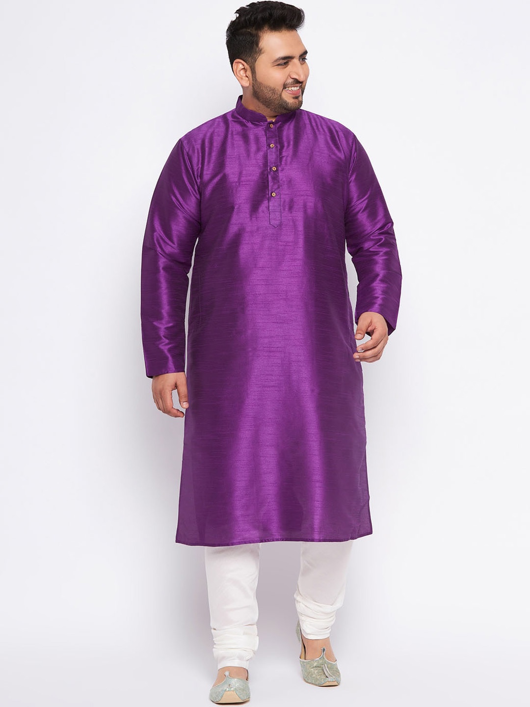 

VASTRAMAY Mandarin Collar Kurta With Churidar, Purple