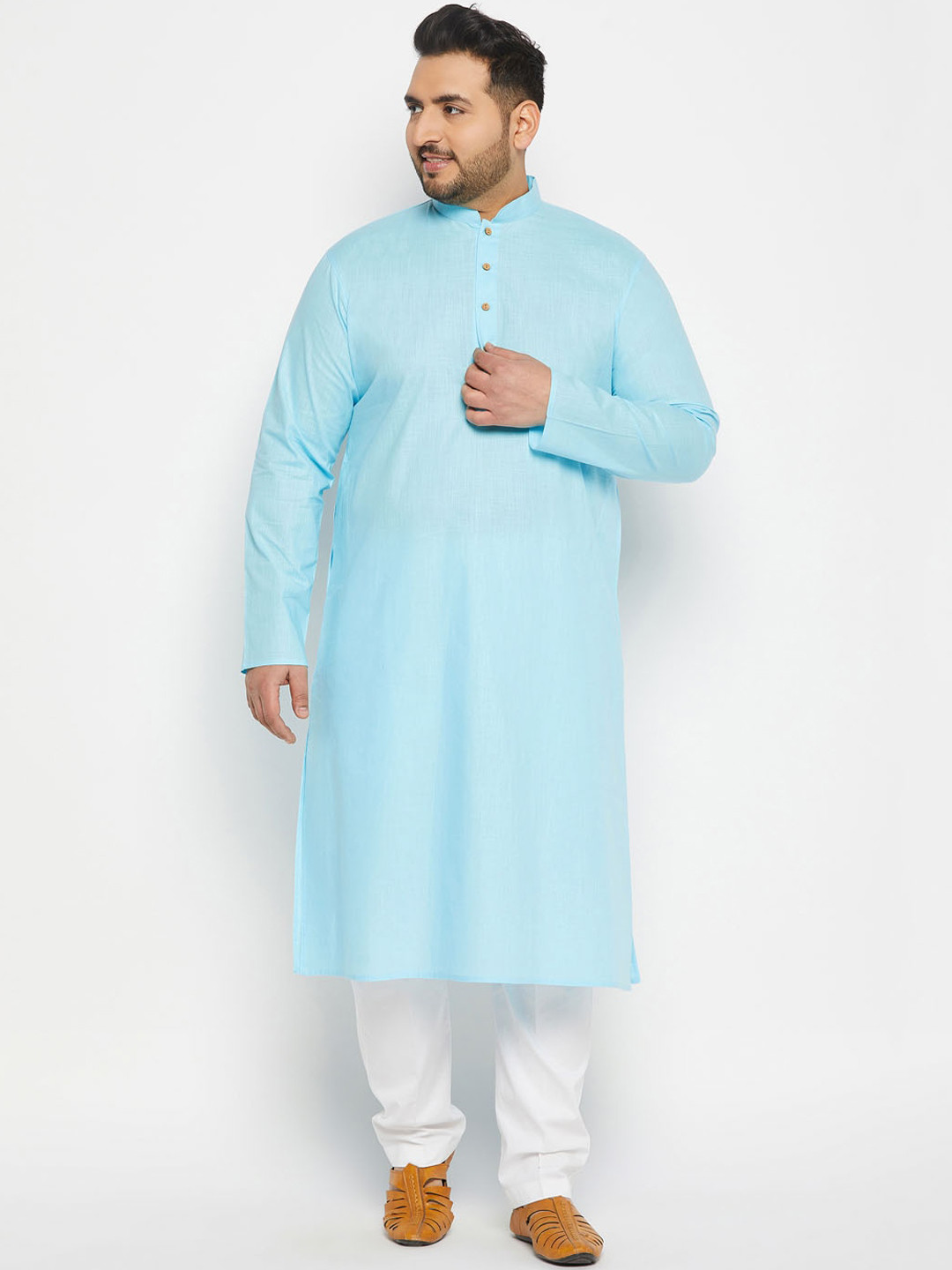 

VASTRAMAY Mandarin Collar Kurta With Pyjamas, Blue