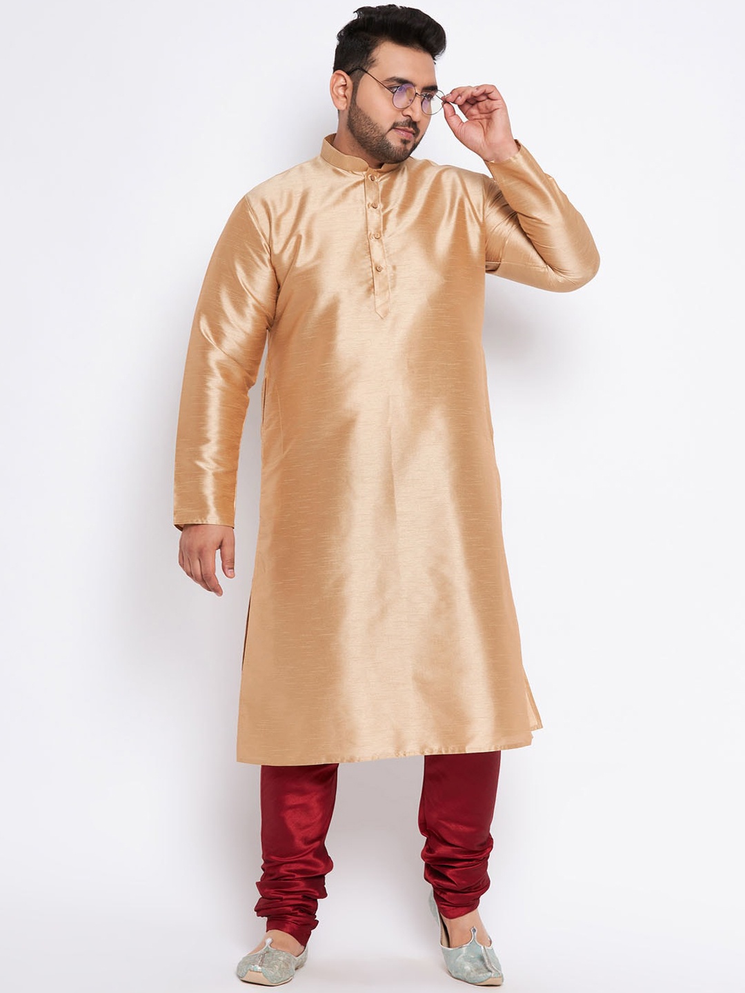 

VASTRAMAY Mandarin Collar Kurta With Churidar, Rose gold