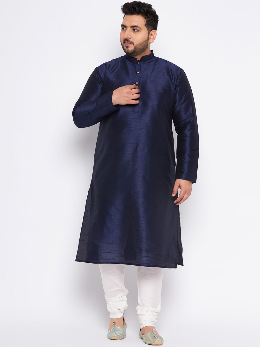 

VASTRAMAY Mandarin Collar Kurta With Churidar, Navy blue
