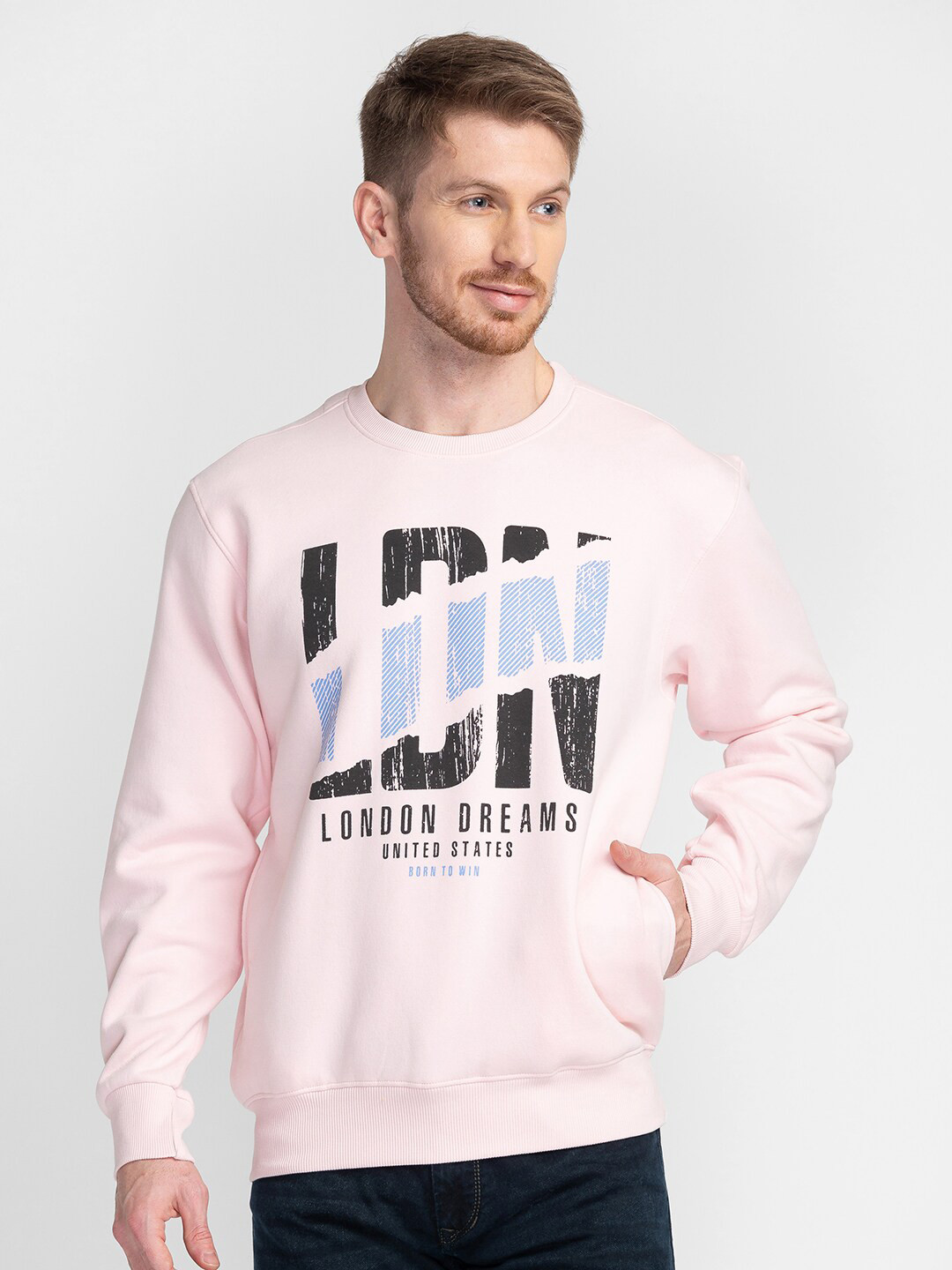 

TESSIO Typography Printed Pullover Cotton Sweatshirt, Pink