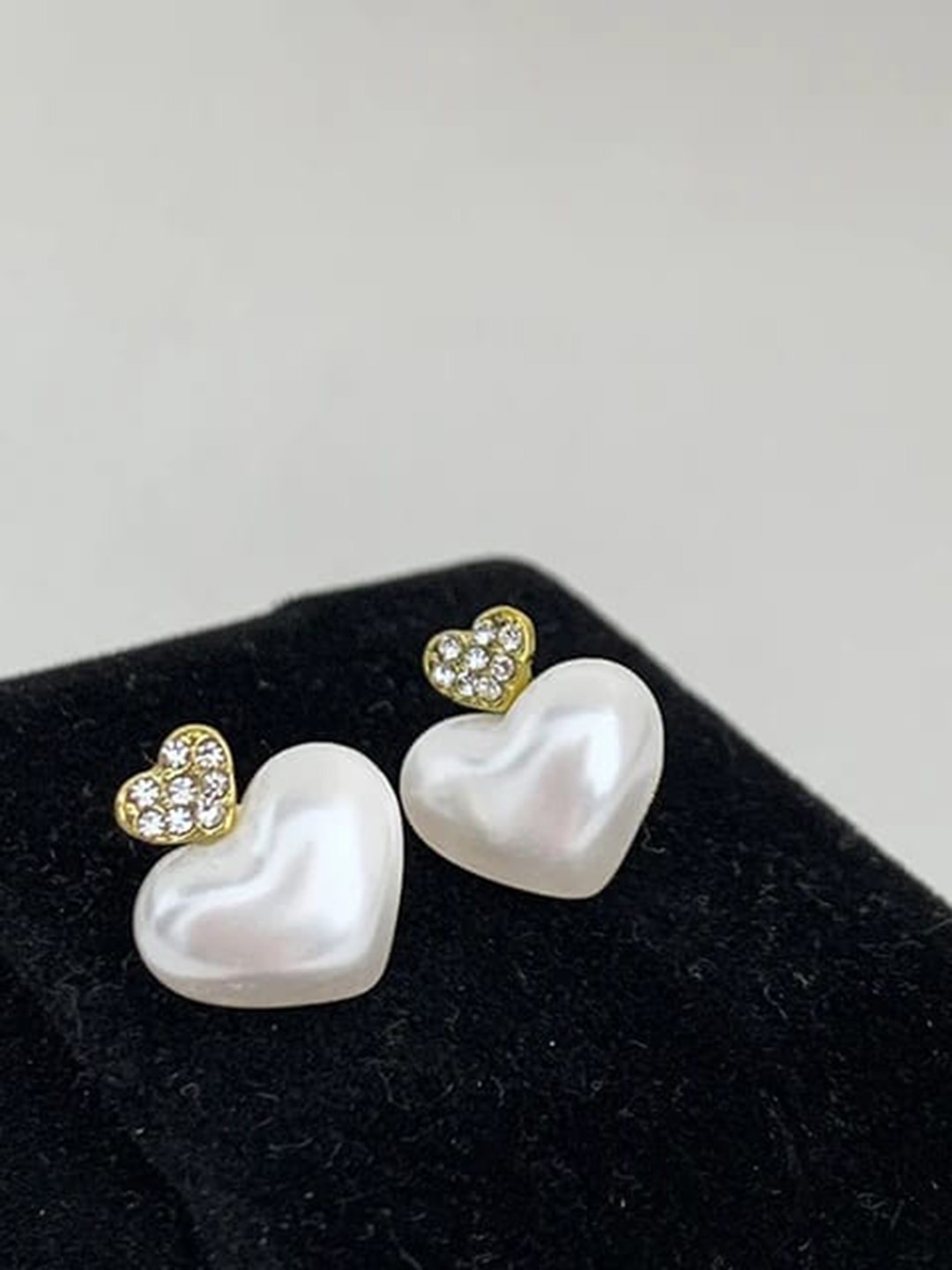 

KRYSTALZ Gold-Plated Heart Shaped Stone & Beaded Studs Earrings