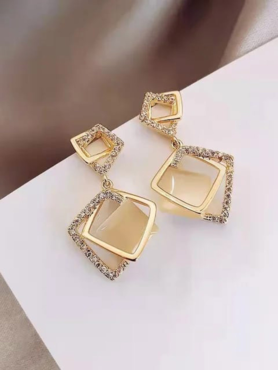 KRYSTALZ Gold-Plated Geometric Drop Earrings
