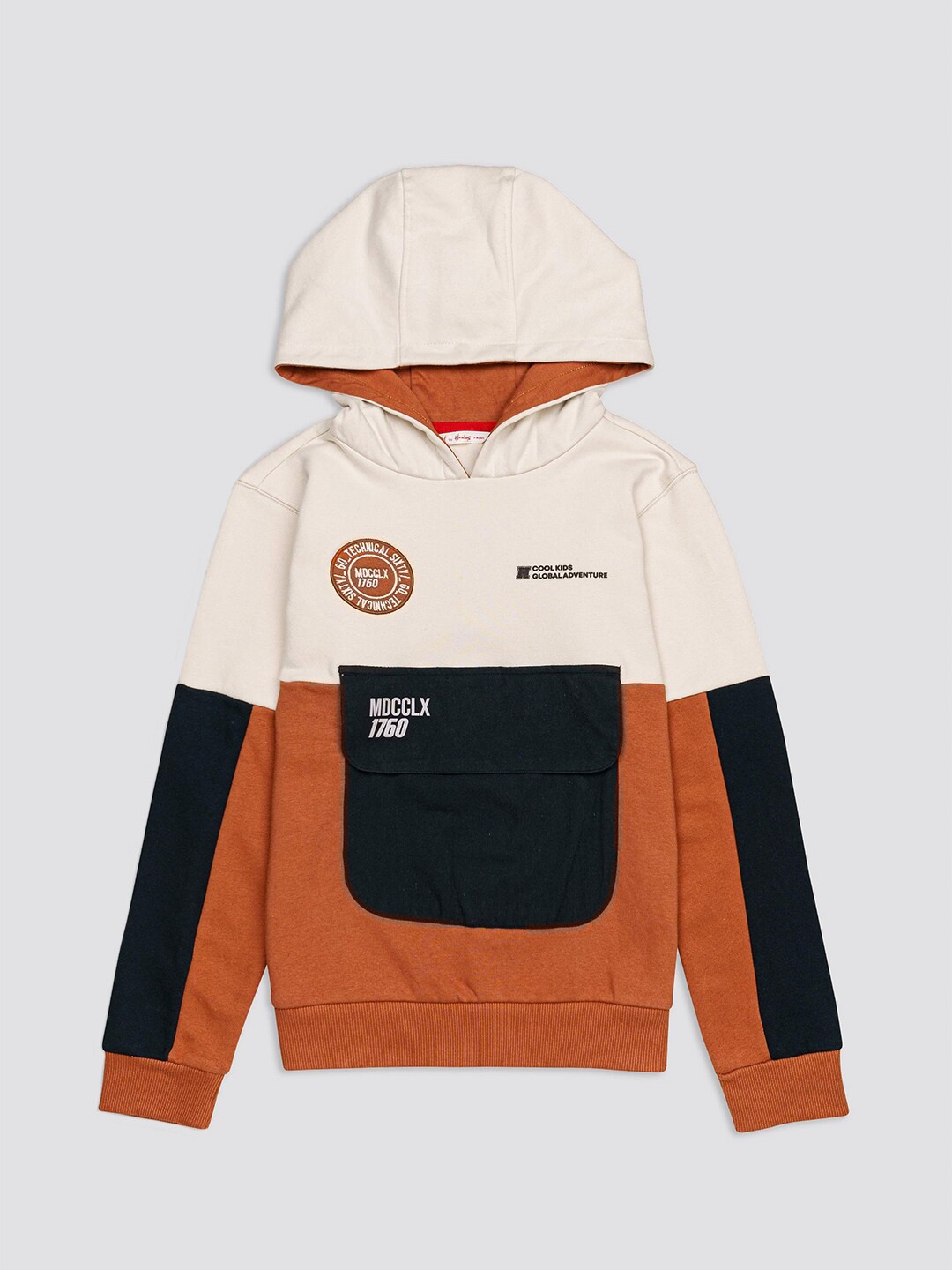 

H By Hamleys Boys Brown Colourblocked Hooded Sweatshirt
