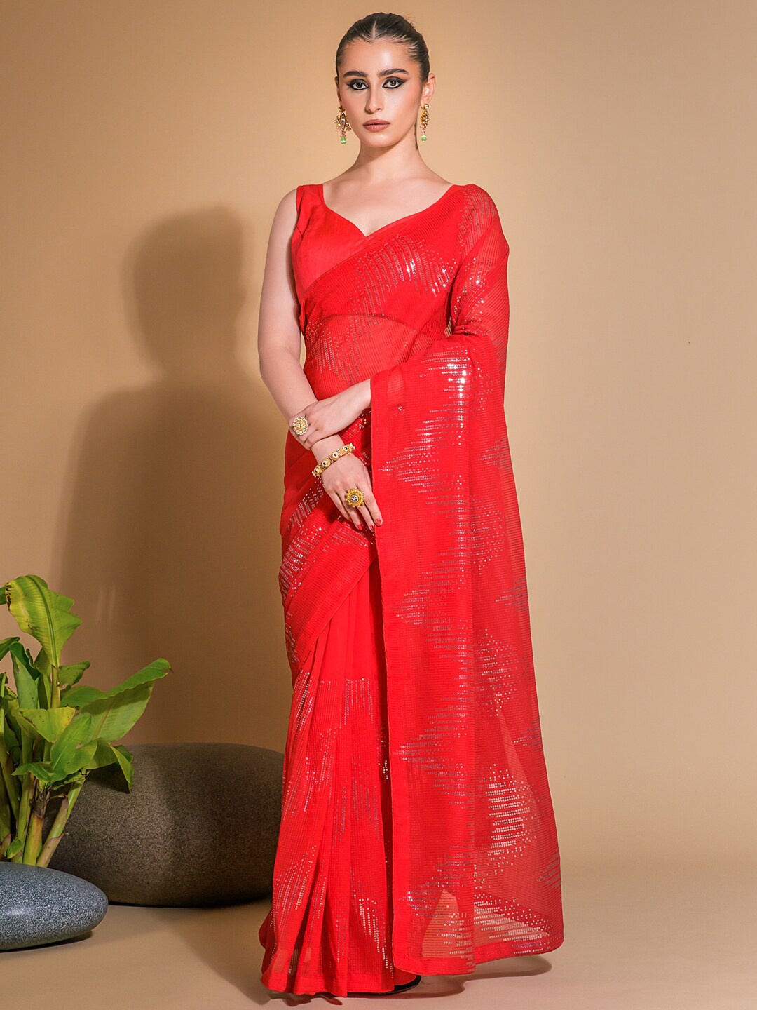 

Anouk Red Embellished Sequinned Pure Georgette Saree