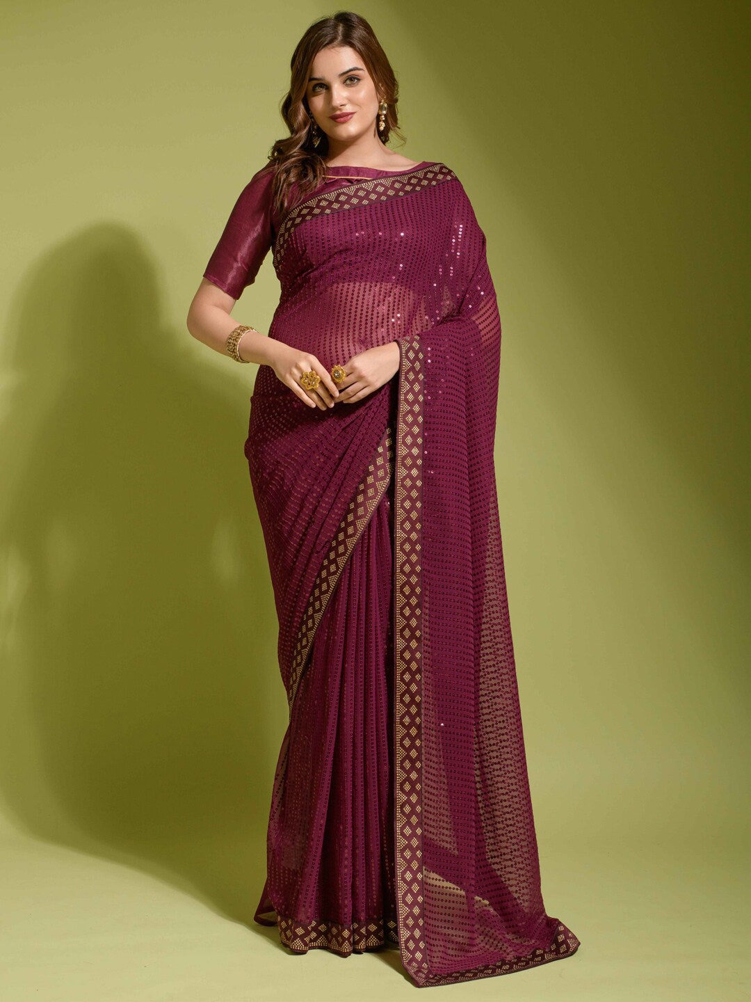 

Anouk Magenta Embellished Beads and Stones Pure Georgette Saree, Maroon