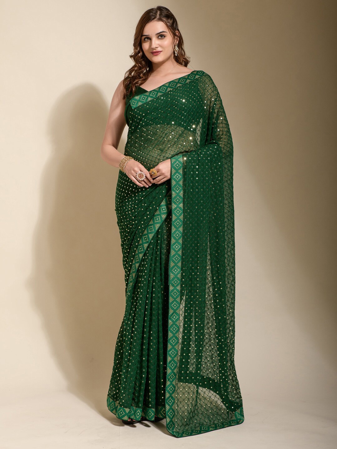 

Anouk Green Embellished Beads and Stones Pure Georgette Saree
