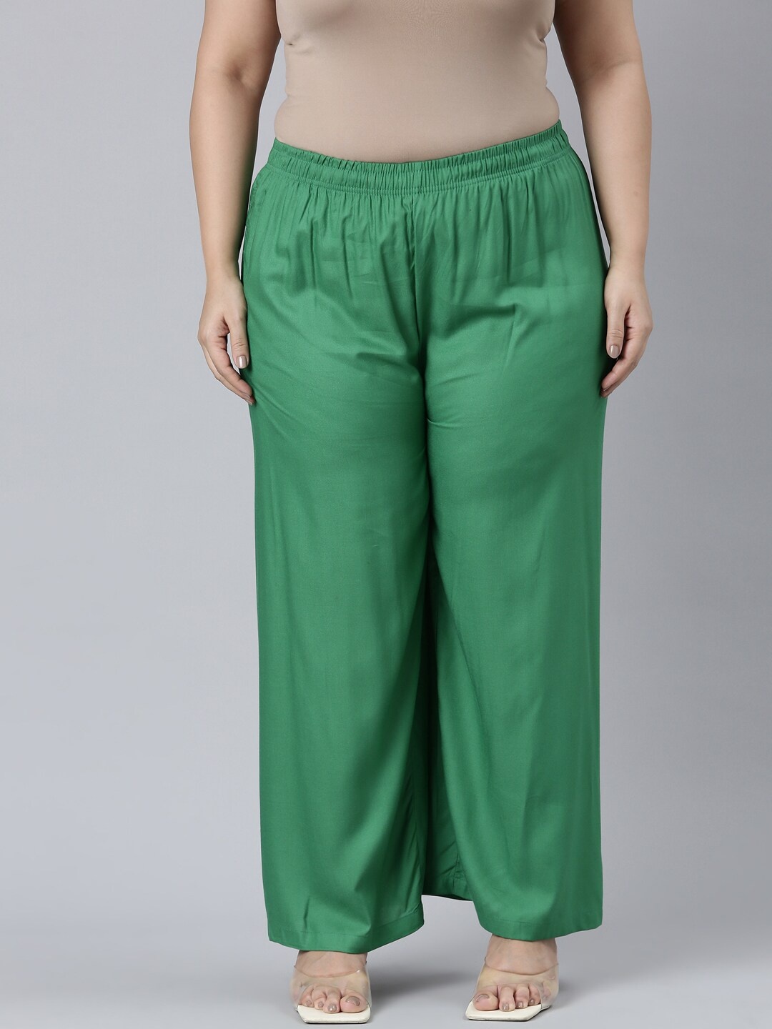 

Go Colors Women Wide Leg Knitted Palazzos, Green