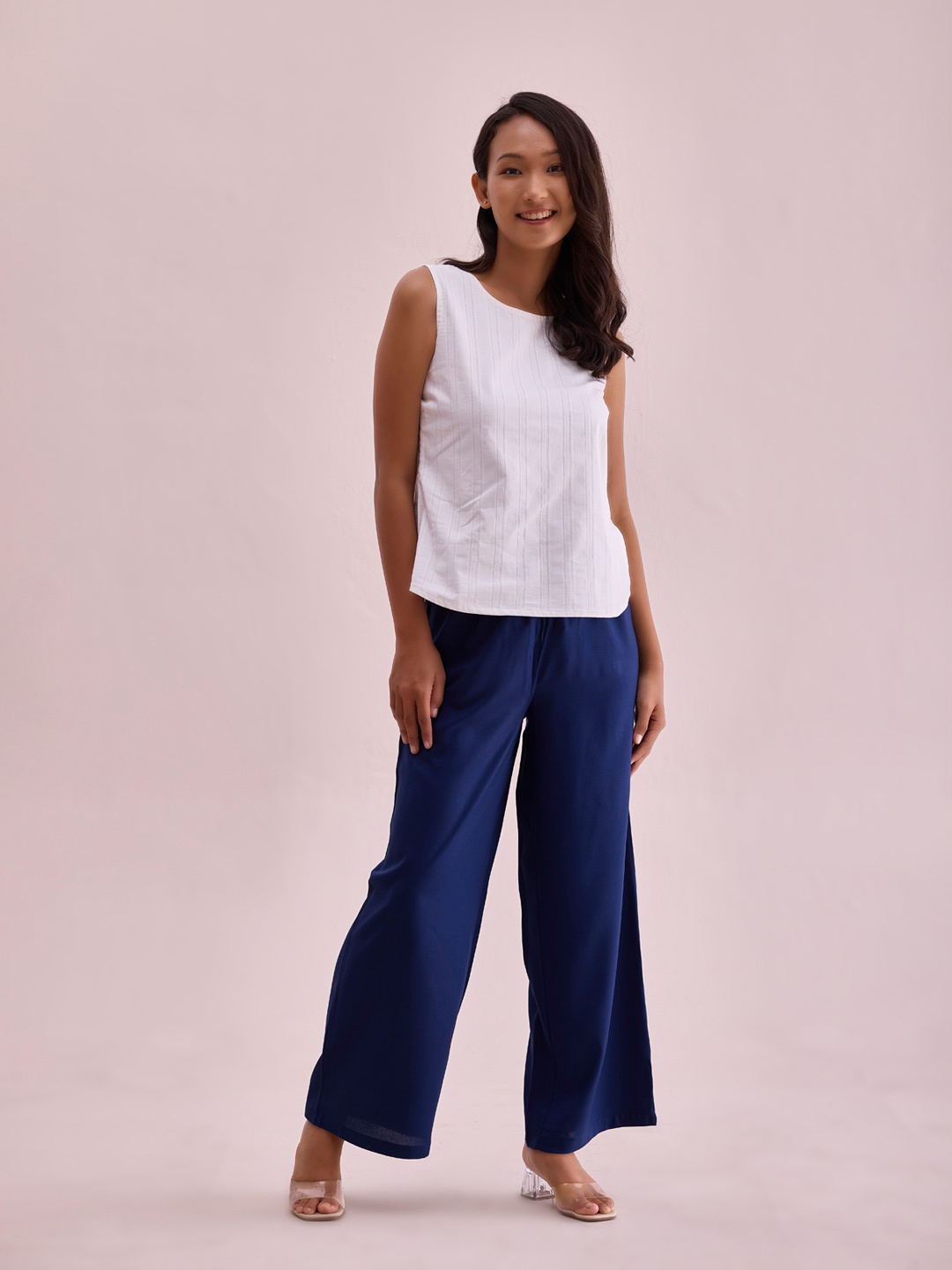 

Go Colors Women Knitted Straight Palazzos, Navy blue