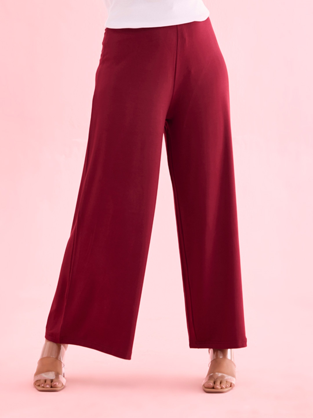 

Go Colors Women Knitted Wide Leg Palazzos, Maroon