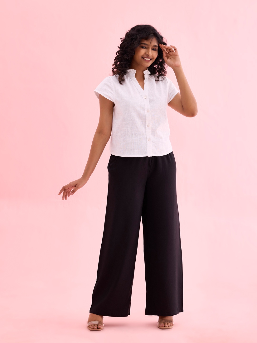 Go Colors Women Knitted Wide Leg Palazzos, Black