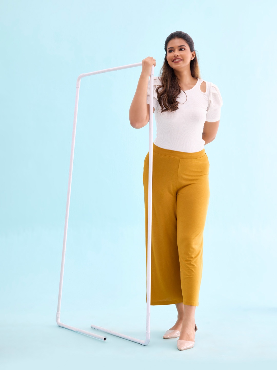 

Go Colors Women Knitted Wide Leg Palazzos, Mustard