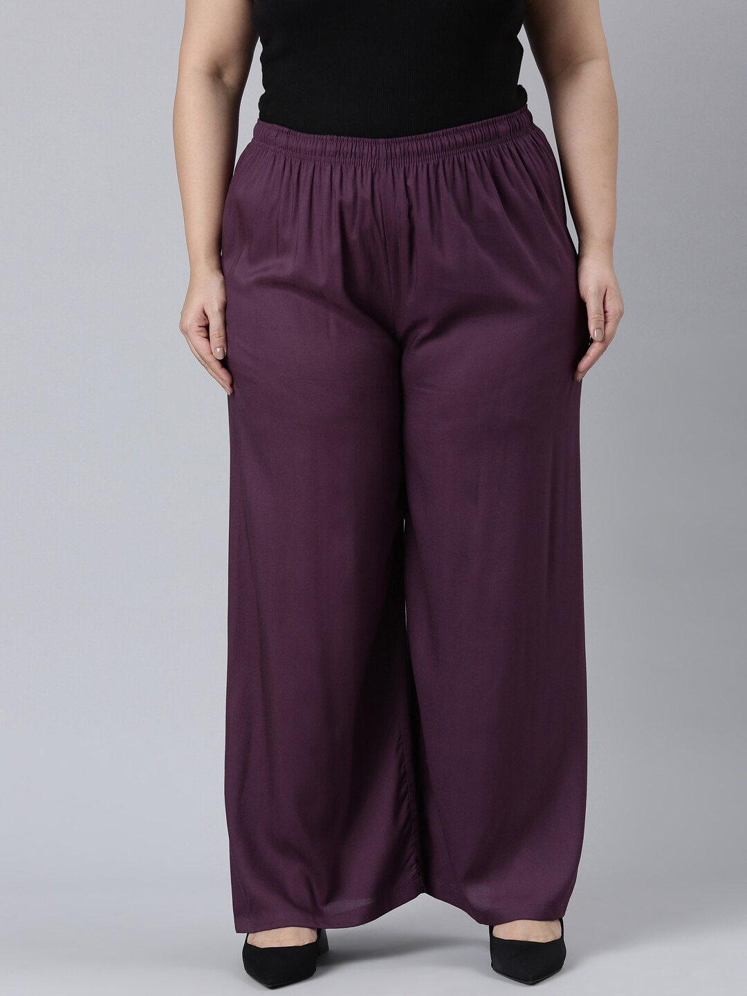 

Go Colors Women Knitted Wide Leg Palazzos, Purple