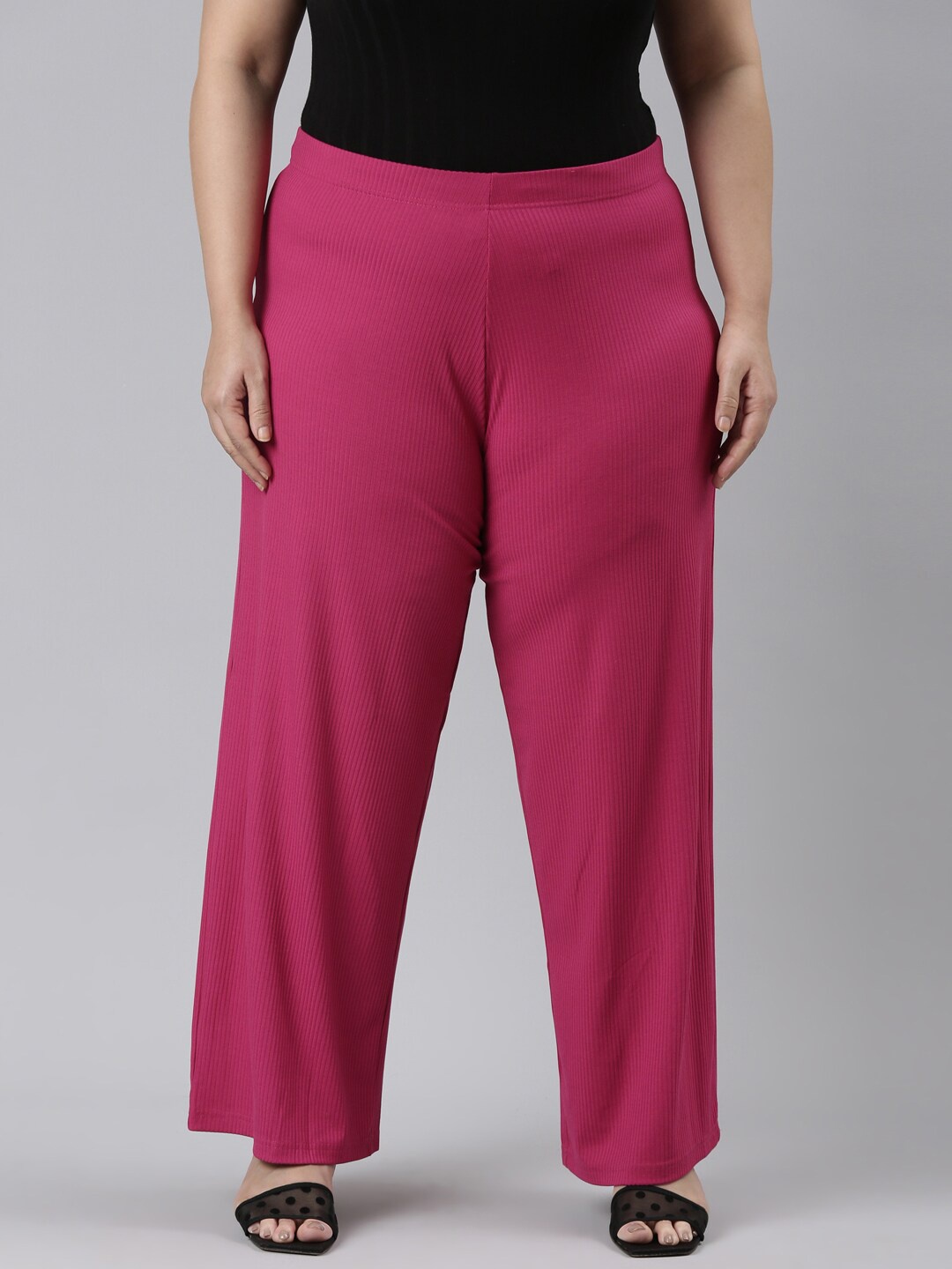 

Go Colors Women Knitted Wide Leg Palazzos, Rose