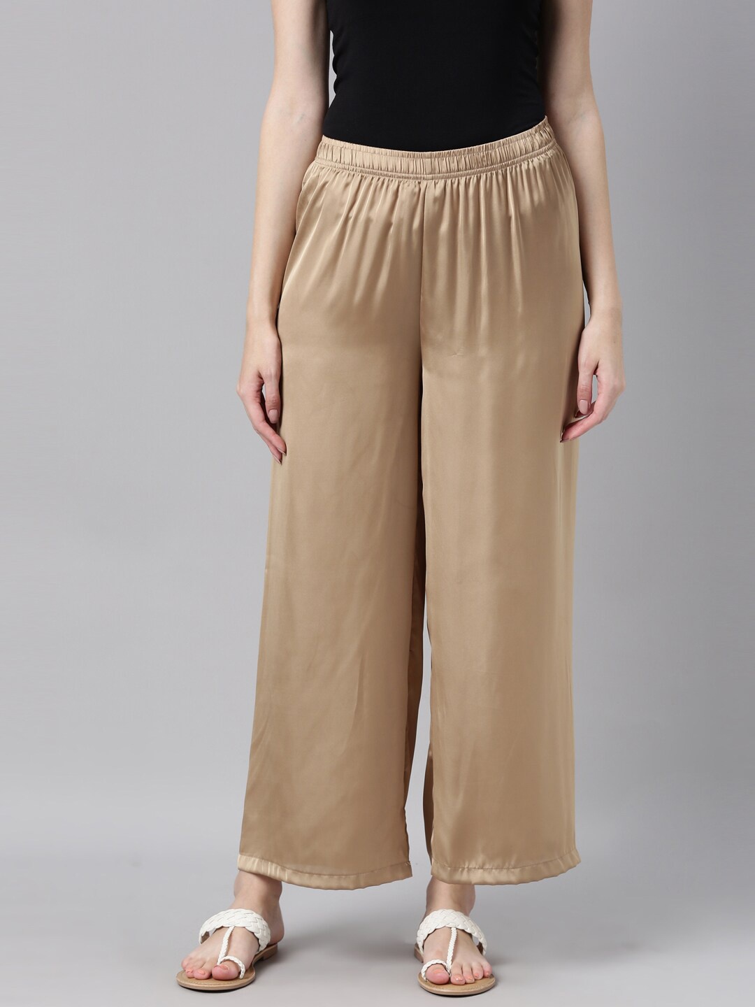 

Go Colors Women Knitted Wide Leg Palazzos, Gold