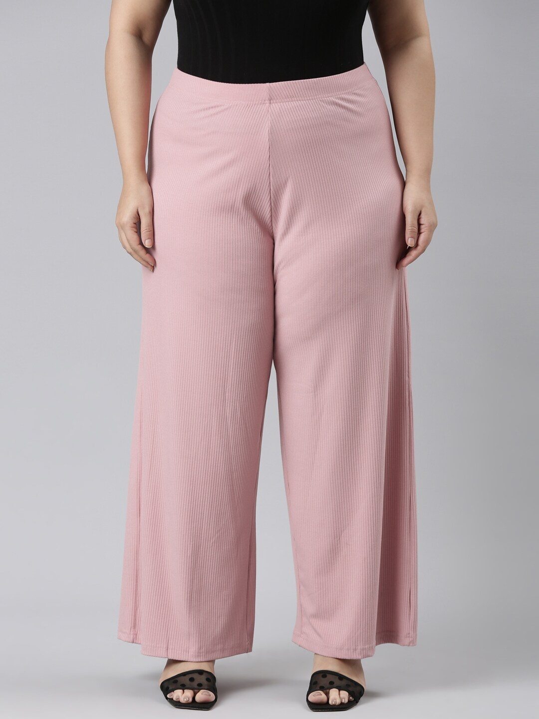

Go Colors Women Knitted Wide Leg Palazzos, Pink